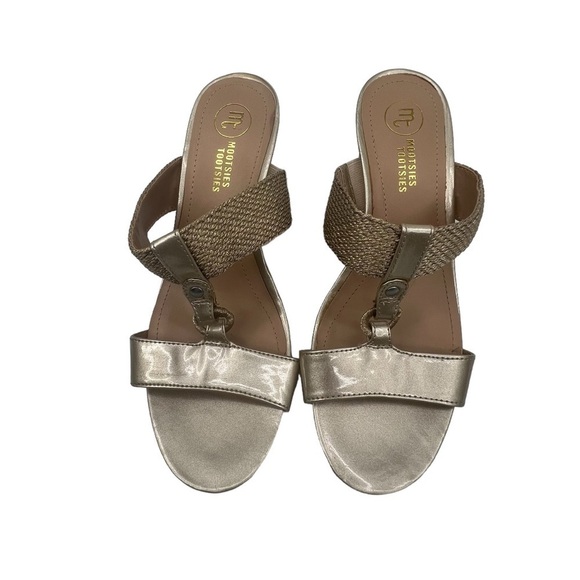 Mootsies Tootsies Mosadira Open Toe Gold Cork Wedge Heeled Sandal Size 9 Women’s - Picture 5 of 10
